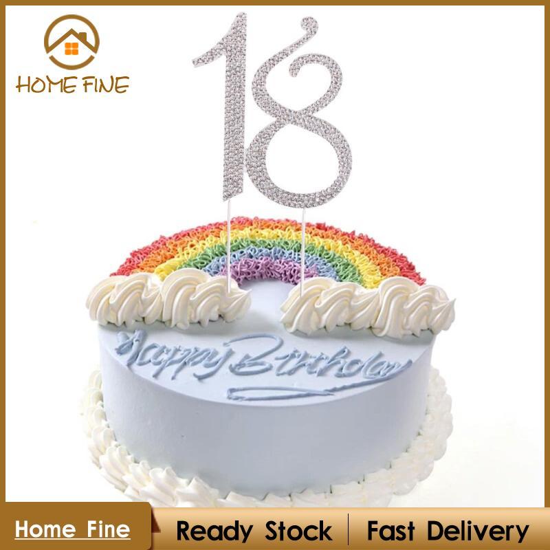 [Katarina_x] Crystal Rhinestone 18th Cake Topper Anniversary Birthday Party Decor Silver