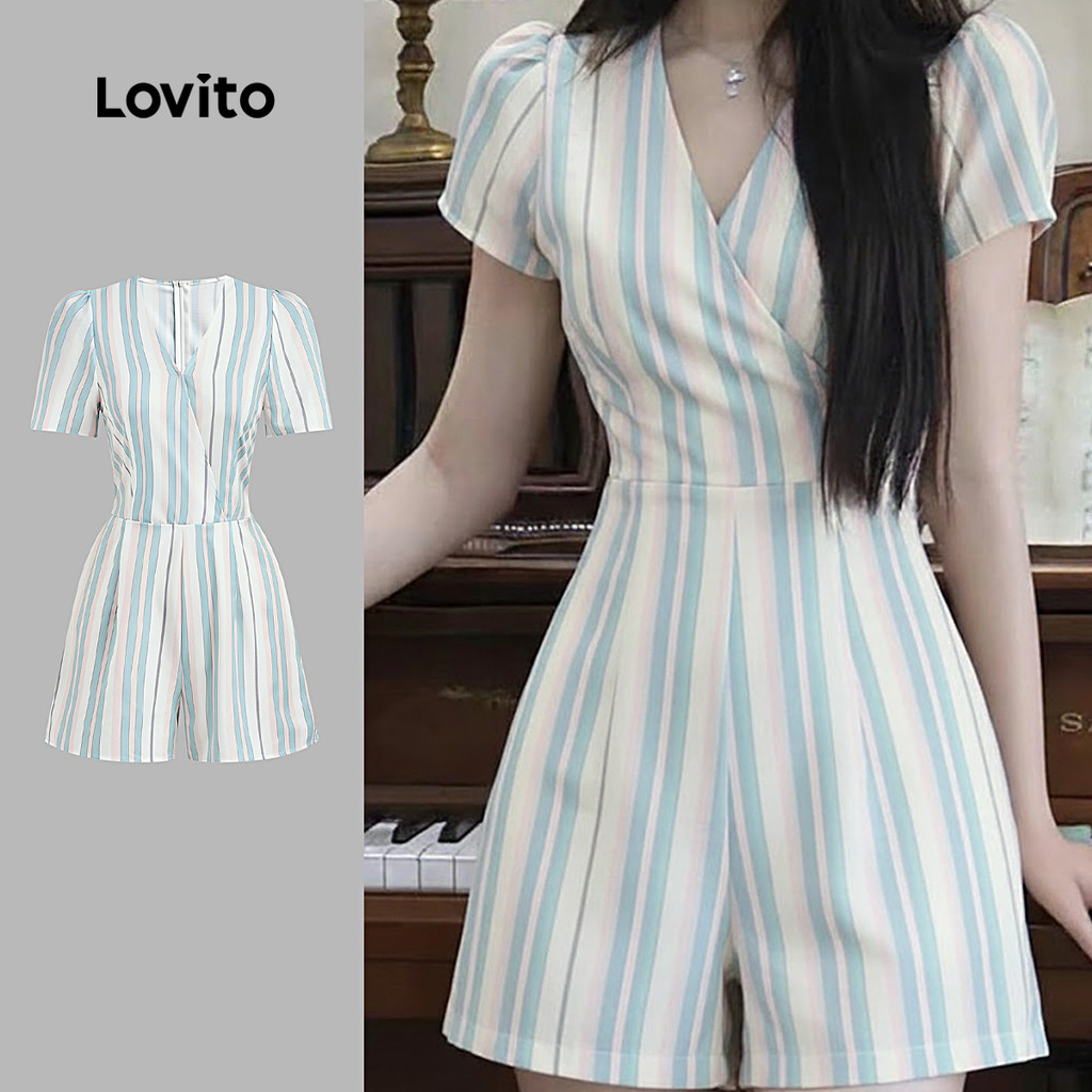 Lovito  แพทเทิร์นจั๊มสูทลําลองสําหรับผู้หญิง คอลเลคชันฤดูใบไม้ผลิ/ฤดูร้อน โครงสร้างลายเส้น. L171ED500