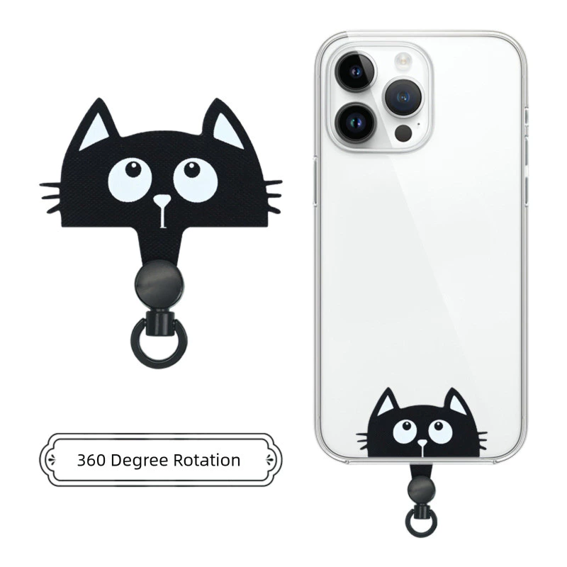 แผ่นเชือกคล้องโทรศัพท์มือถือพร้อมการ์ตูนแมวออกแบบเคสโทรศัพท์คลิปบางเฉียบหมุนได้ 360 องศาป้องกันการตกใหม่ป้องกันการตกออกแบ