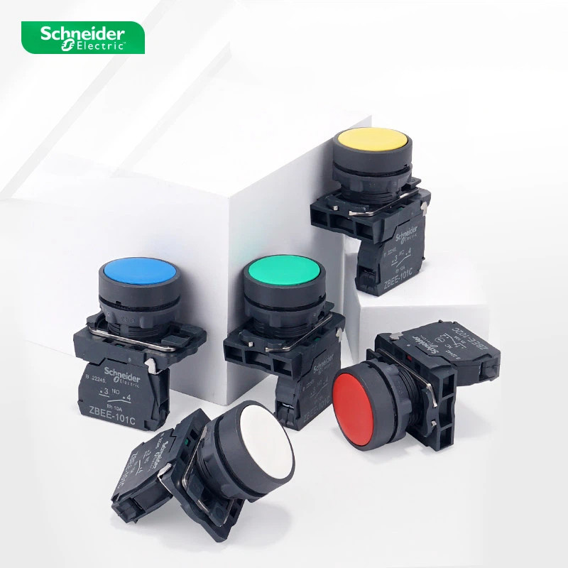 Schneider XB5AA31C ปุ่มหัวแบน Self-Reset Pointing Pointing Switch ปกติเปิดปกติปิด 10A สีเขียวสีแดงสี