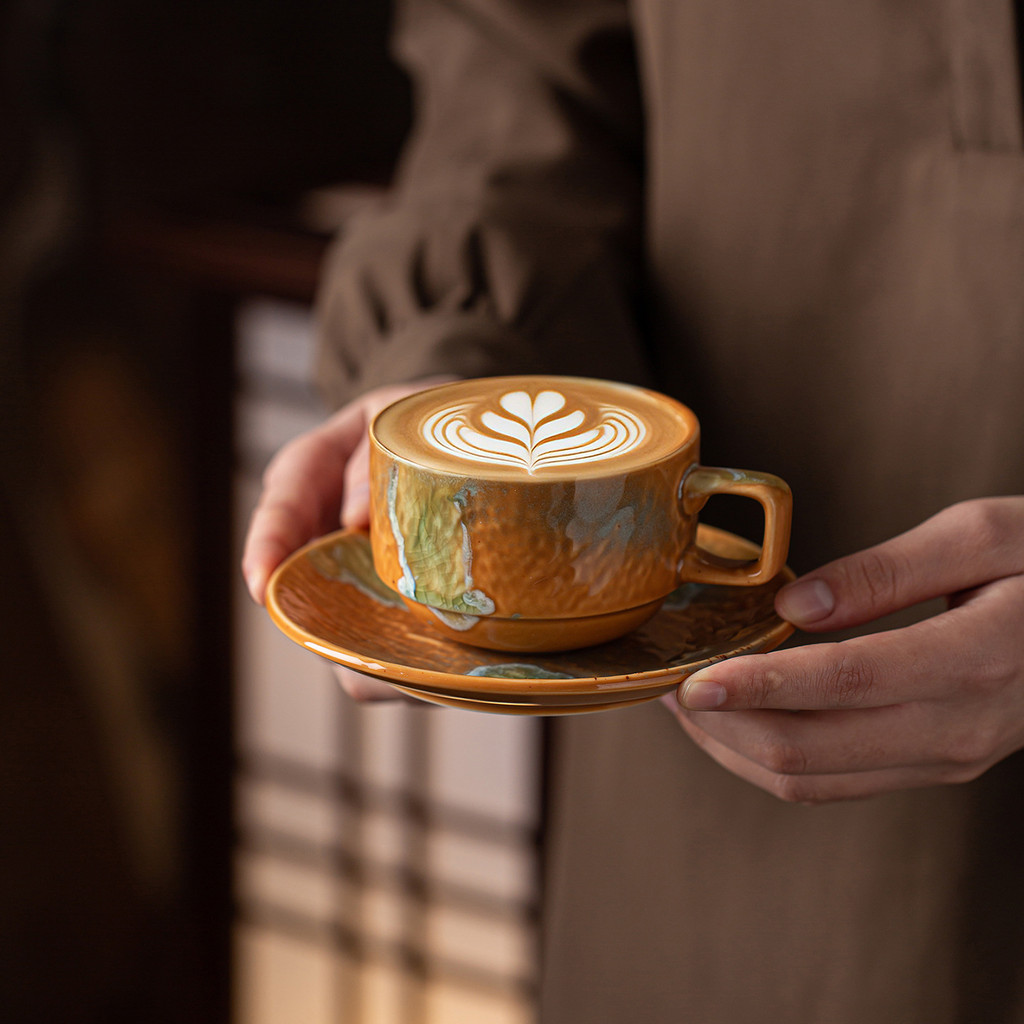 [ขายร้อน] Kiln-to-Ceramic Coffee Cup Saucer Cover Latte Latte Latte Cup Afternoon Tea Water Cup Retr