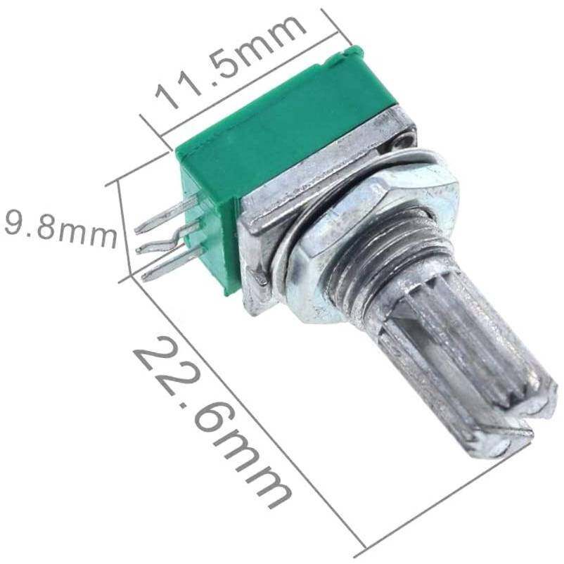 โพเทนชิโอมิเตอร์ 3 ขา Potentiometer วอลลุ่ม VR ปรับค่า ตัวต้านทาน 3 ขา B5K ถึง B500K #3 ขา เขียว (1 ตัว)