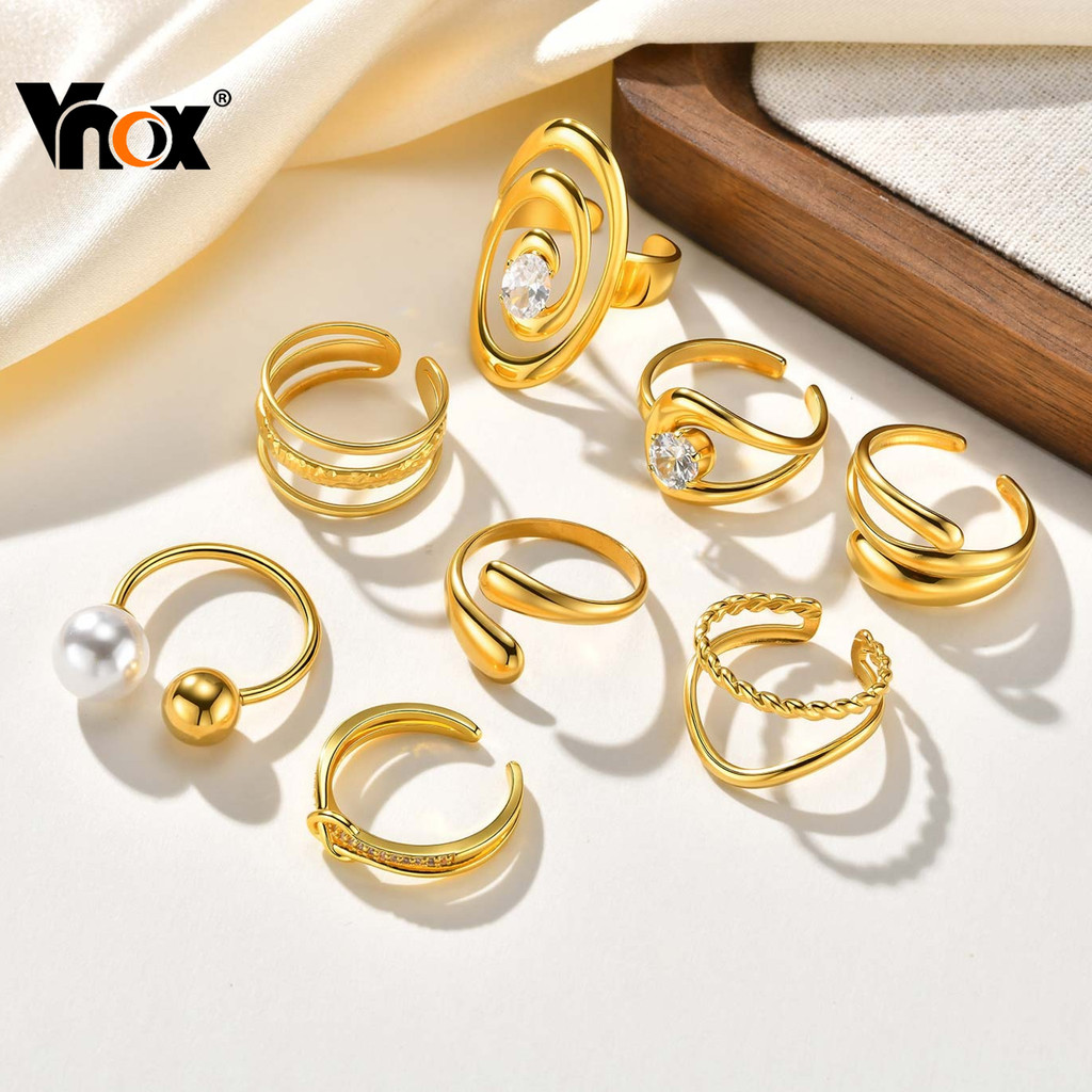 แหวนเรขาคณิต Vnox 18K Gold Zircon แบบปรับเปิด เหมาะสำหรับของขวัญ