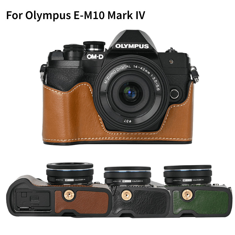 น้ํามันหนัง PU กล้องครึ่งกรณี Body Base Shell Skin Protector สําหรับ Olympus OM-D OMD E-M10 Mark IV 
