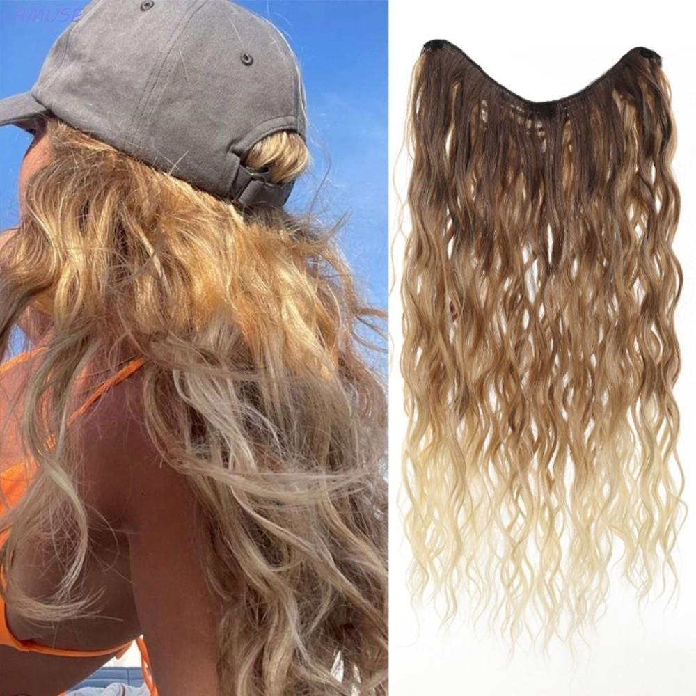 LAMUSE วิกครึ่งตัว U ทรงหยักน้ำ ขนาด 24 นิ้ว พร้อมคลิปยึด 5 คลิป ผมสังเคราะห์ไฟเบอร์ทนความร้อน เป็นช