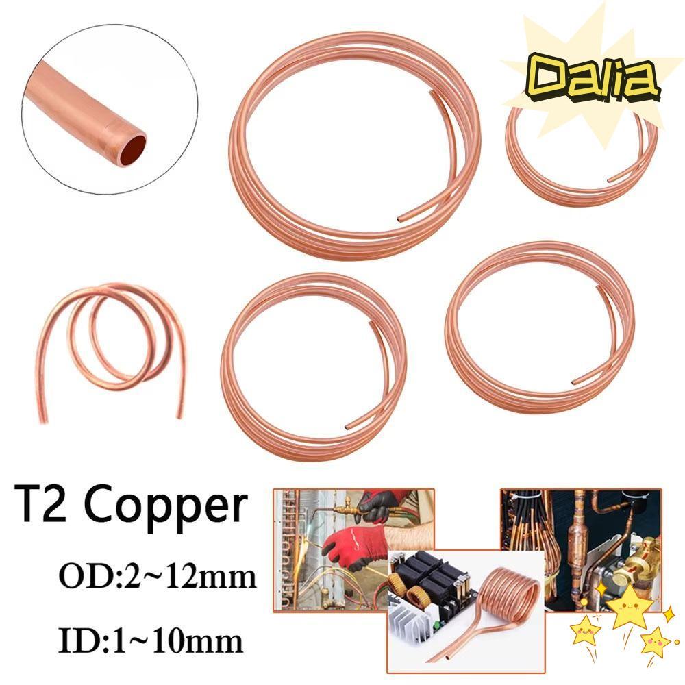 DALIA 1 ชิ้นท่อทองแดงม้วน, 1 เมตร 99.9% ทองแดงบริสุทธิ์ T2 ทองแดง, Soft OD 2-12 มม. ID 1-10 มม.ท่อลวดเครื่องปรับอากาศ Cooling