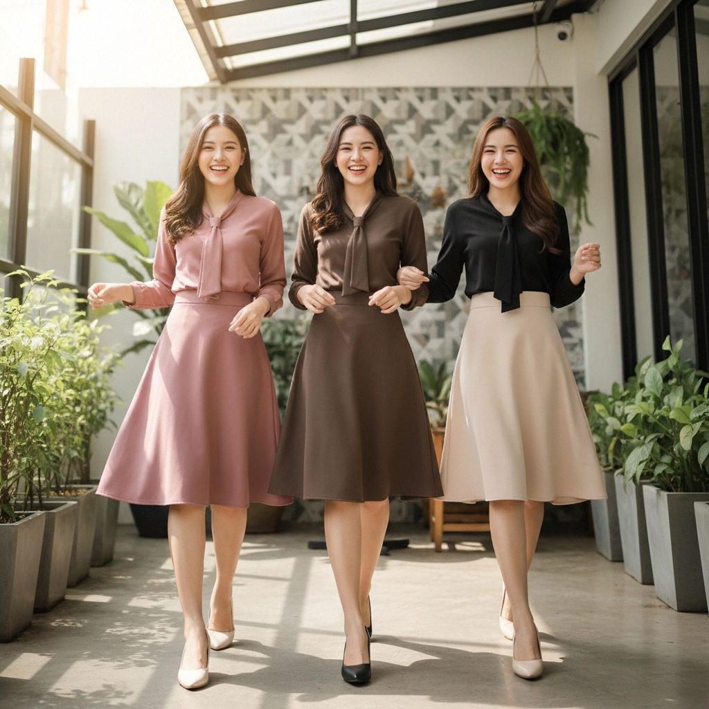 กระโปรงทรงบานเนื้อผ้าพรีเมียมสัมผัสนุ่มใส่แล้วดูสง่างามมีระดับ