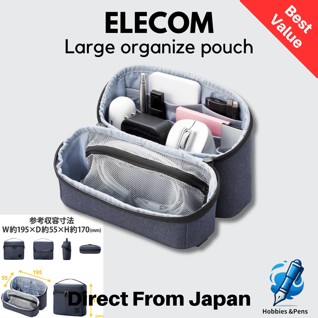 ELECOM Organize Pouch Recycled Fabric Storage Bag Water Repellent Large 1 pc