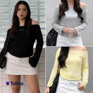เสื้อยืดแขนยาวผู้หญิง เปิดไหล่ แบบปาดไหล่ แฟชั่นรุ่นใหม่