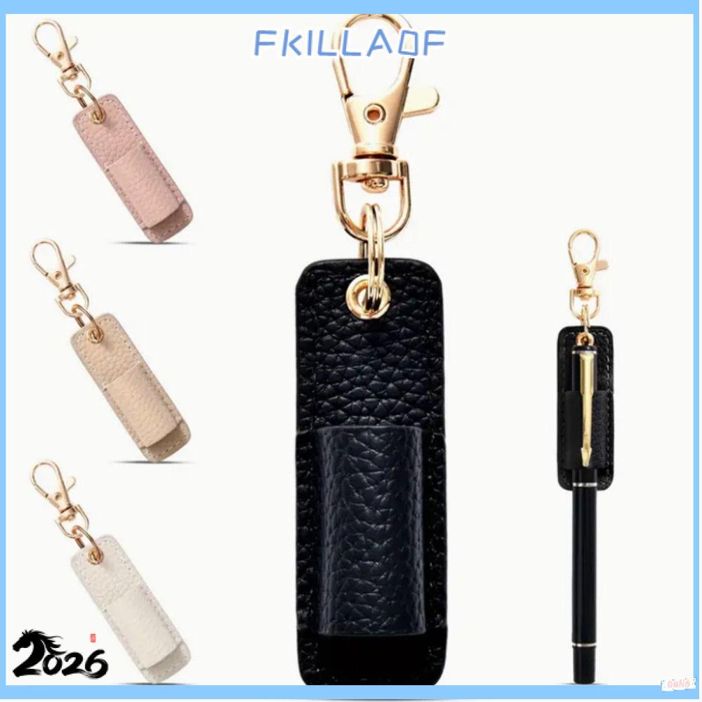 FKILLA0FCR คลิปปากกา,พร้อมพวงกุญแจปากกาสร้อยคอสไตล์เชือกเส้นเล็กผู้ถือปากกา,หนัง PU ทนทานสวมใส่ปากกา