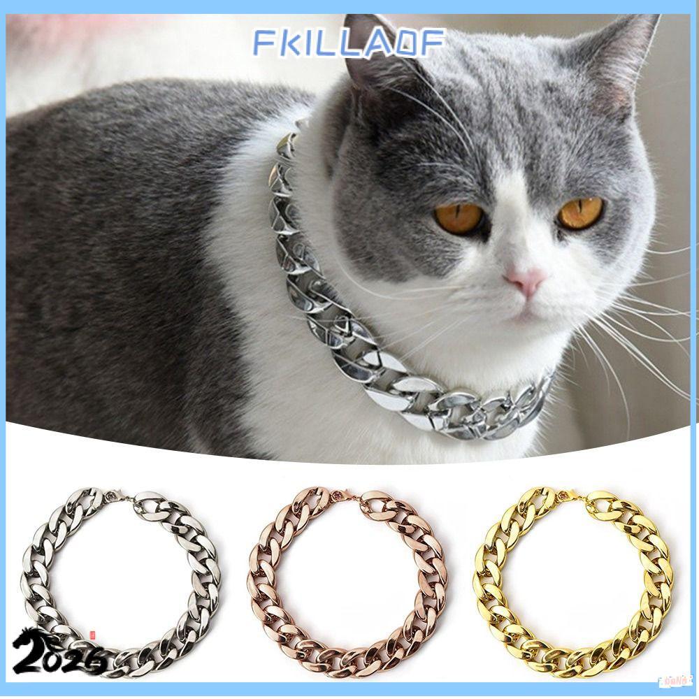 FKILLA0FCR สร้อยคอสัตว์เลี้ยง,แมวสุนัขสร้อยคอทองโซ่ปลอกคอโซ่ปลอกคอสุนัข,แบบพกพาปรับทองปลอกคอสําหรับส