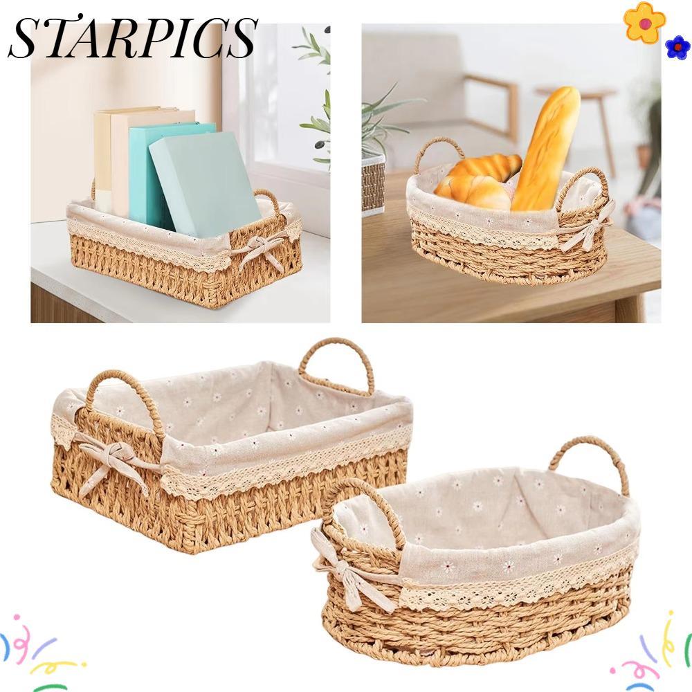 สตาร์ปิกส์ ตะกร้าเก็บหวาย,ตกแต่งบ้านเลียนแบบหวายตะกร้าทอมือ,เก็บของเล่นอเนกประสงค์ผักผลไม้สก์ท็อปจิปาถะจัด