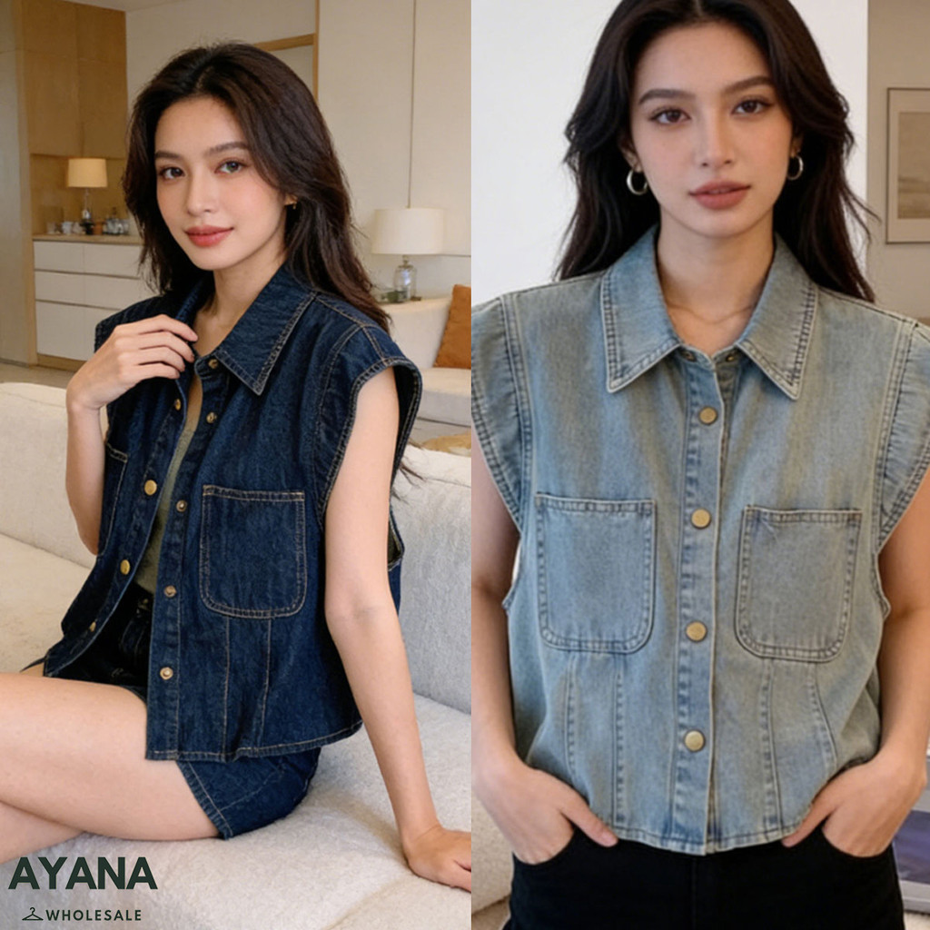 เสื้อยีนส์แขนกุดผู้หญิง สวมใส่สบาย สไตล์เก๋ สวมใส่ได้หลายโอกาส