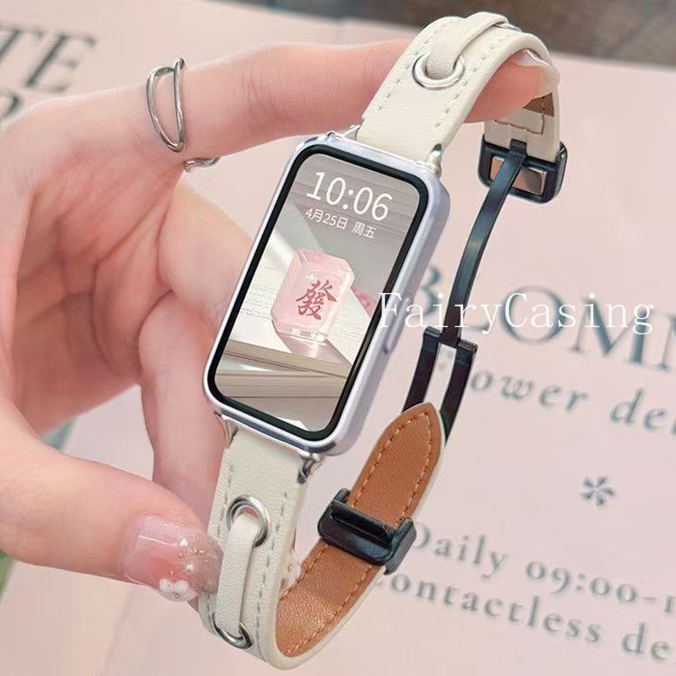 สายหนังแม่เหล็กสําหรับ Huawei Band 11 Pro 10 9 8 NFC กีฬาสร้อยข้อมือสําหรับ Huawei Fit3 4 4pro สายรัดข้อมือ