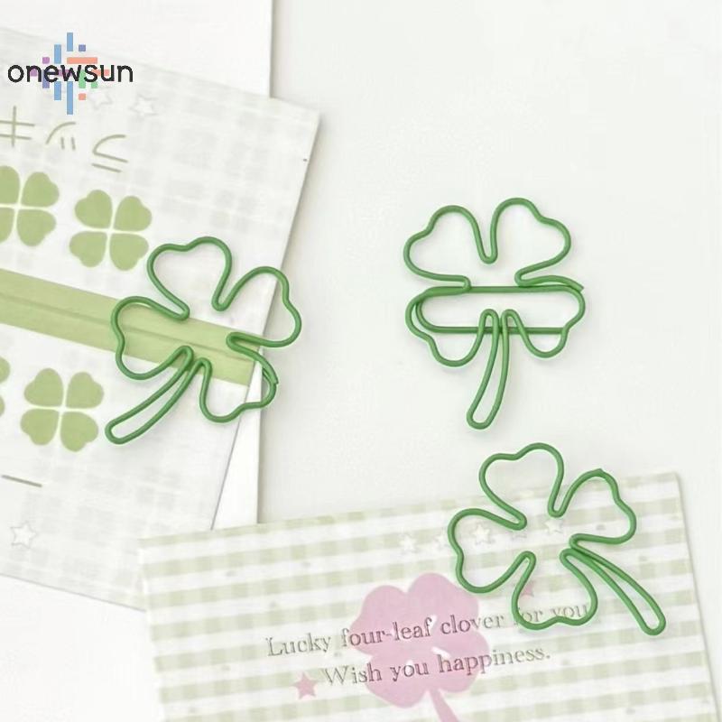 Onew 50 ชิ้น INS สไตล์สีเขียว Four-leaf Clover คลิปหนีบกระดาษสมุดภาพตกแต่ง Binder คลิปมินิโลหะบุ๊คมาร์คอุปกรณ์สํานักงาน sun
