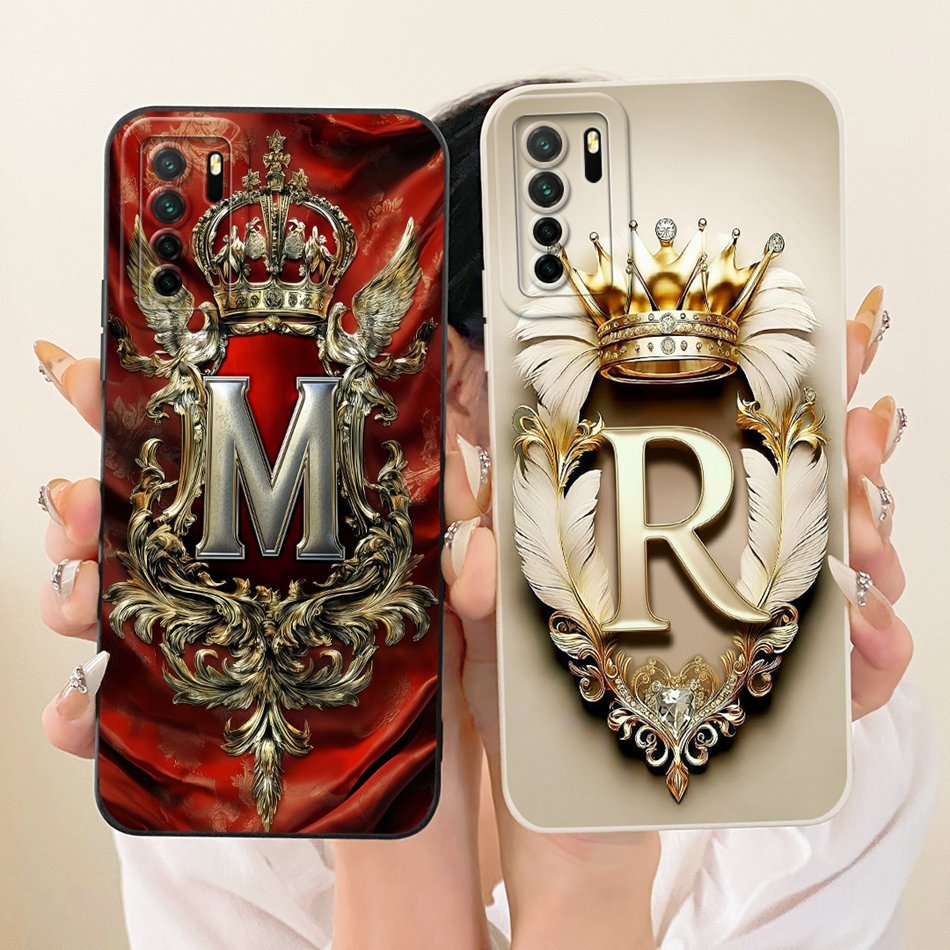 สําหรับ Huawei Nova 7 SE 5G / P40 Lite (5G) CDY-NX9A CDY-NX9B Royal Crown จดหมายเริ่มต้นเคสโทรศัพท์เ