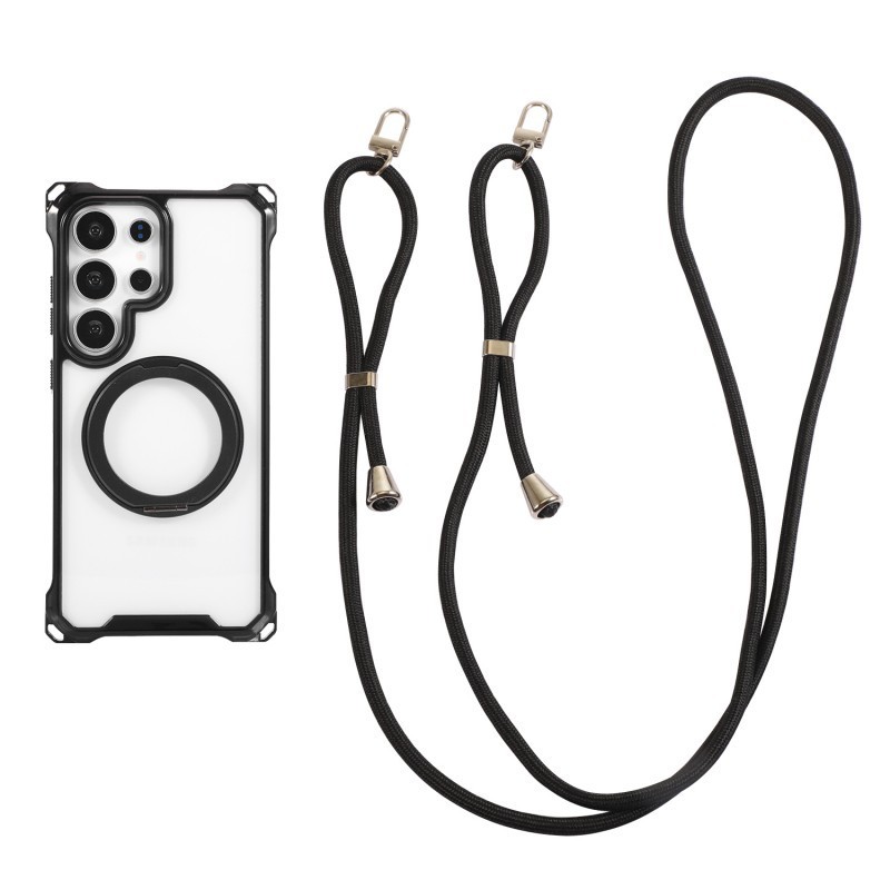 SAMSUNG กรณีแม่เหล็กสําหรับSamsung Galaxy S26 Ultra S25 Plus S21 S22 S23 S24 FE 360 หมุนแหวนผู้ถือCrossbody Lanyardฝาครอบ