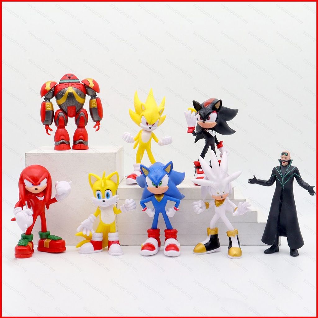 SY2 8pcs Sonic the Hedgehog Action Figure Tails Amy Rose Knuckles the Echidna Shadow the Hedgehog ตุ