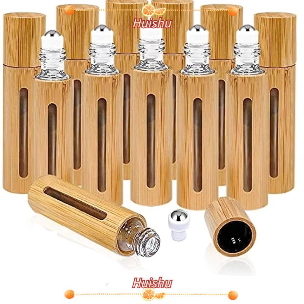 HUISHU ขวดลูกกลิ้ง,พร้อมลูกกลิ้งสแตนเลสมินิไม้ไผ่ม้วนบนขวด,3ml/5ml/10ml/15ml ชุดเดินทางแบบพกพาขวดรีฟ