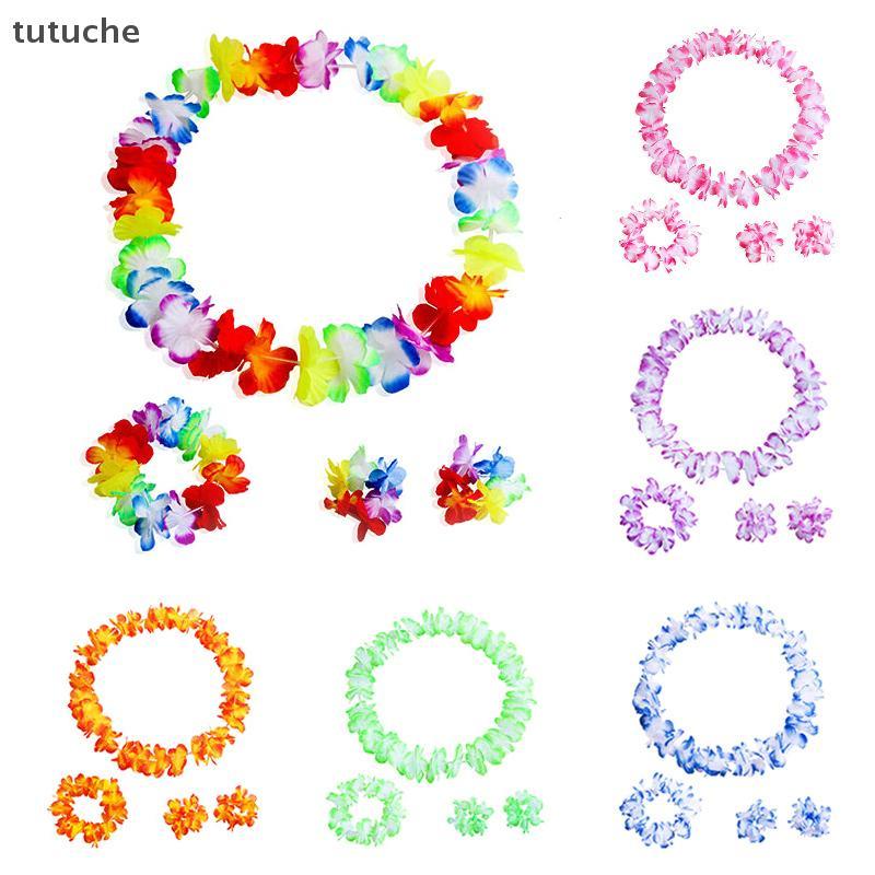 Tutu 4 ชิ้น/เซ็ตฮาวายดอกไม้ประดิษฐ์ Leis Nelace Garland งานแต่งงานวันเกิด Beach Tropical Party ตกแต่