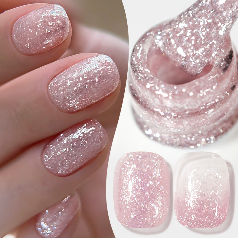 BORN PRETTY Fluttering Flakes Jelly Gel ยาทาเล็บสีชมพูเกล็ดหิมะประกายสีชมพู Nude เล็บเจล Fine Sparkling Glitter เคลือบเงา 10ml