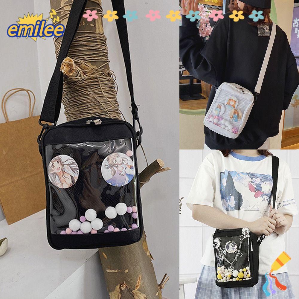 Emilee Mini Crossbody กระเป๋า,สีดําสีขาวโปร่งใสขนาดเล็ก Ita กระเป๋า,สไตล์ญี่ปุ่น PVC Simple กระเป๋าสะพายสตรี JK หญิง