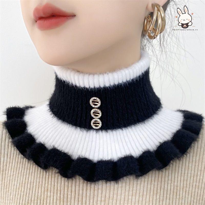 [Teh] ปลอกคอปลอมของผู้หญิงปกป้องกระดูกสันหลังส่วนคอฤดูหนาวที่อบอุ่นผ้าพันคอขี่จักรยาน Thi ยืดหยุ่น N