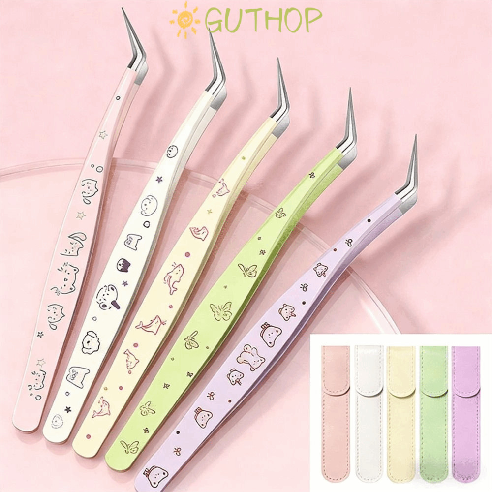 GUTHOP แหนบขนตาปลอม, Anti-static ความแม่นยําสูง Lashes Extension Tweezer, Professional การ์ตูนสแตนเลสหนัง Eyelash Curler Extensions Grafting