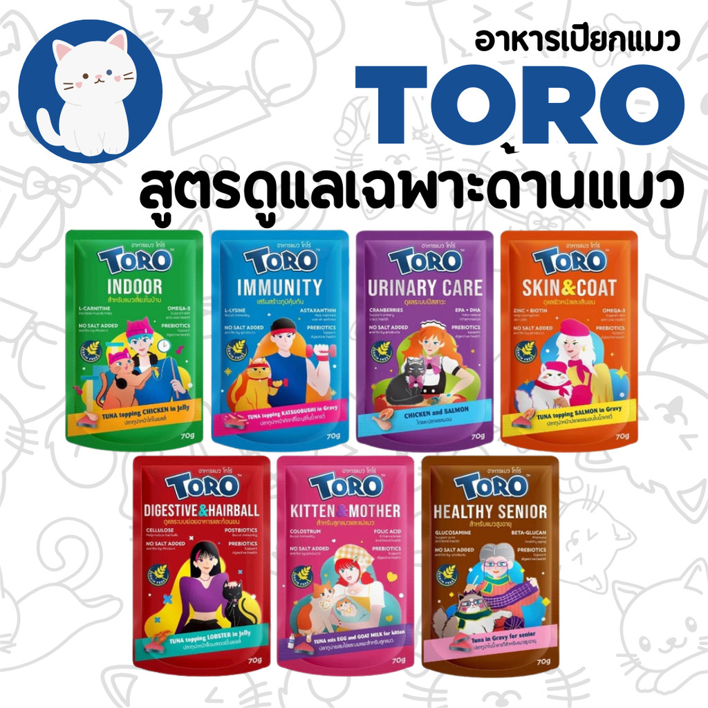 [1ซอง] Toro โทโร่ อาหารเปียกแมว เกรดพรีเมี่ยม สูตรเฉพาะเพื่อสุขภาพแมว ขนาด 70 กรัม