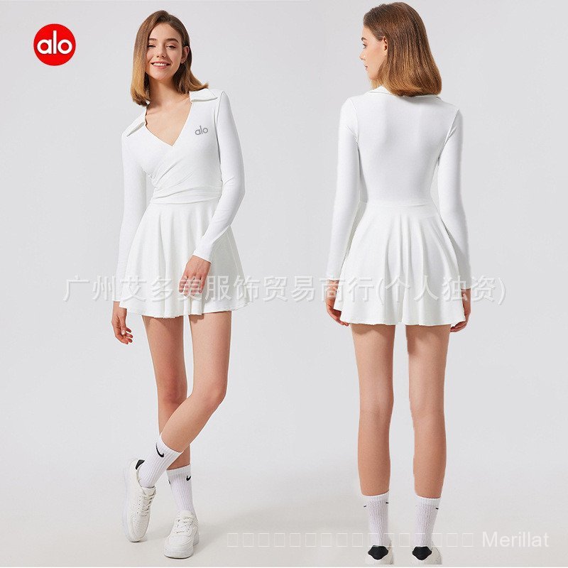 alo Anti-exposure two-piece tennis outfit, running sports top, breathable fitness wear, long-sleeve 