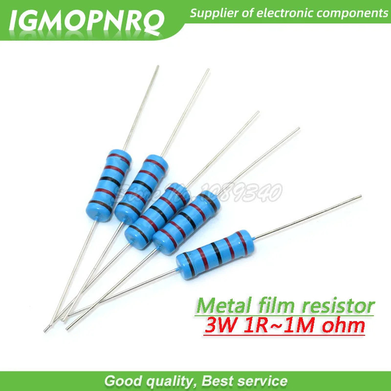 20pcs 3W ตัวต้านทานฟิล์มโลหะ 1% 1R ~ 1M 1R 4.7R 10R 22R 33R 47R 1K 4.7K 10K 100K 1 4.7 10 22 33 47 4