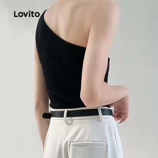 Lovito เสื้อแคชชวลทรงหลวม คอคล้องคอแบบไม่มีดีไซน์ สำหรับผู้หญิง เกาหลี อินเทรนด์ L125AD127