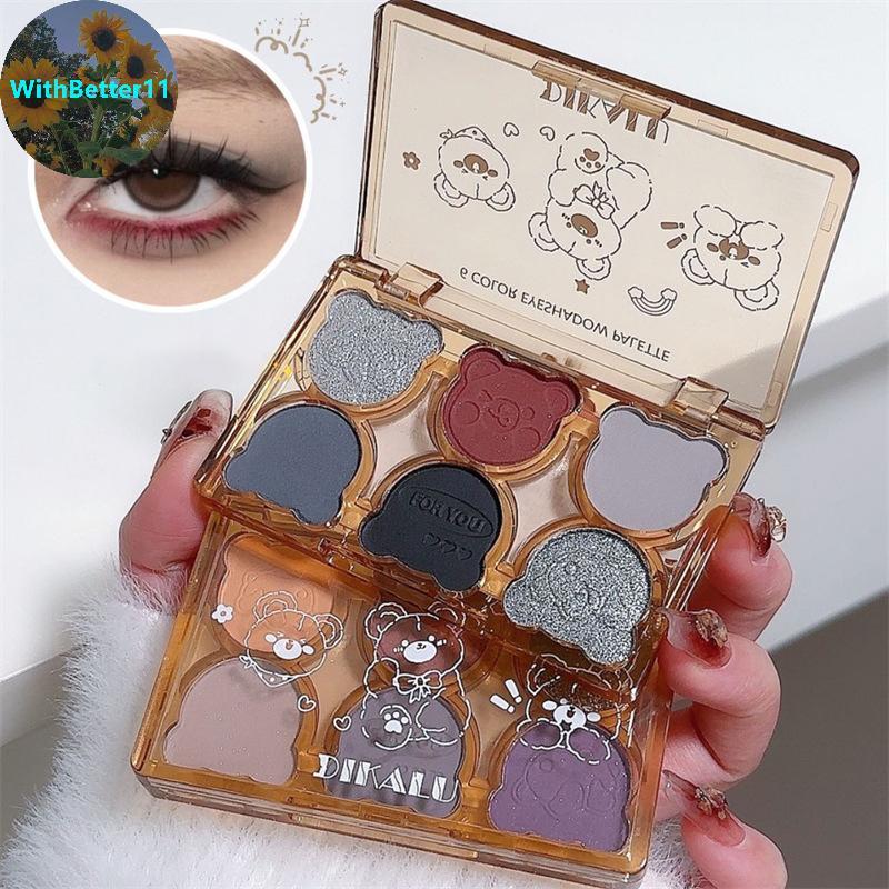 Better DIKALU Bear Swan Ballet Six Eyeshadow Palette Matte Fine Glitter Pearlescent Smoky Grey Red E