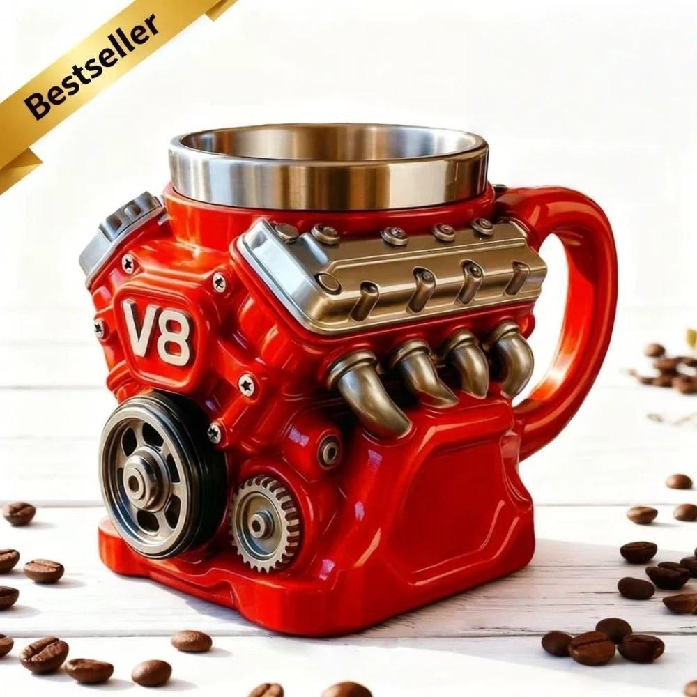 BREEZE แก้วกาแฟเครื่องยนต์, 180ML Double Wall V8 เครื่องยนต์ถ้วยสแตนเลส,ส่วนบุคคล Retro การออกแบบที่สมจริงพร้อมที่จับฉนวนกันความร้อนรถแก้วของขวัญสําหรับผู้ชายและผู้หญิง - รูปที่ 3