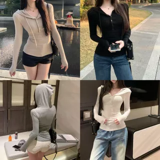 FASHION.61 เสื้อยืดแขนยาว มีฮู้ด แฟชั่น ผ้านุ่มใส่สบาย รุ่น W7833