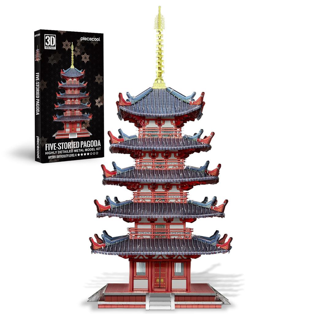 Piececool Metal 3D Puzzle Five-Story Pagoda — Famous Japanese Architecture, Metallic Nano Puzzle, 3D