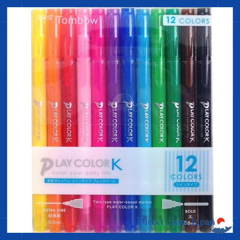 Tombow Water-Based Twin Tip Sign Pen Set 12 Colors (0.8mm & 0.3mm) Play Color K GCF-011