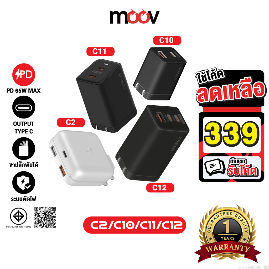 [339บ.โค้ดคุ้ม] Eloop C2 / C10 / C11 / C12 GaN รวม หัวชาร์จเร็ว PD สูงสุด 65W Orsen Apapter หัวชาร์จ