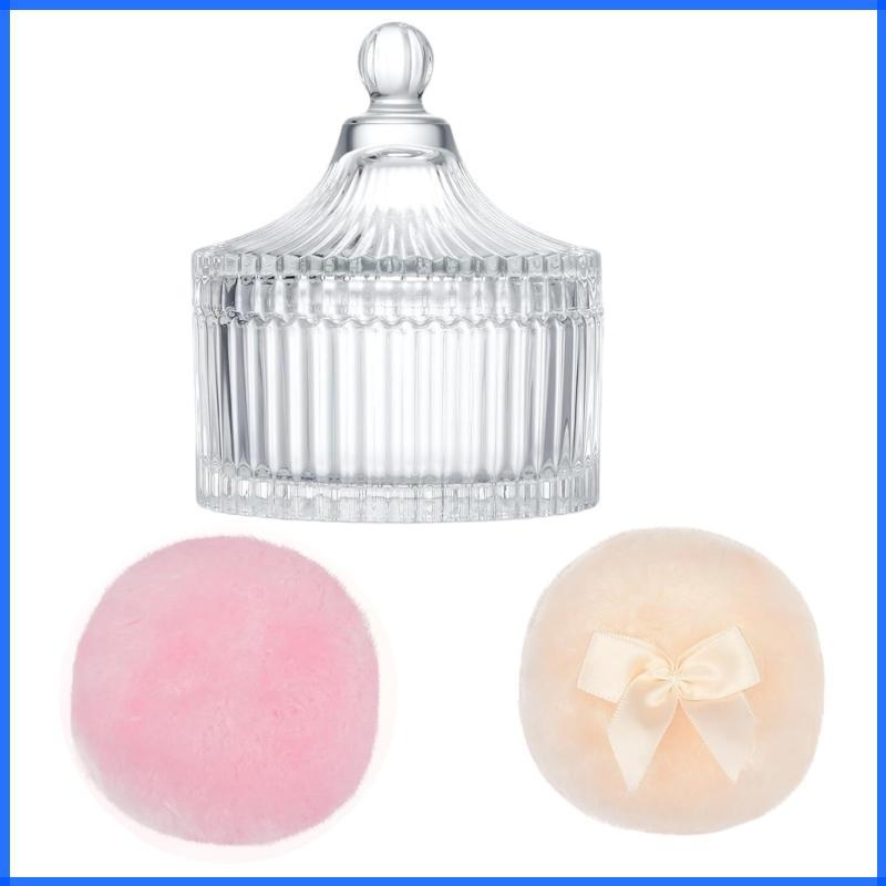 Con 3 ชิ้น Body Powders พัฟและคริสตัลกระจกใส Organizer ทุกวัน Casual ใช้