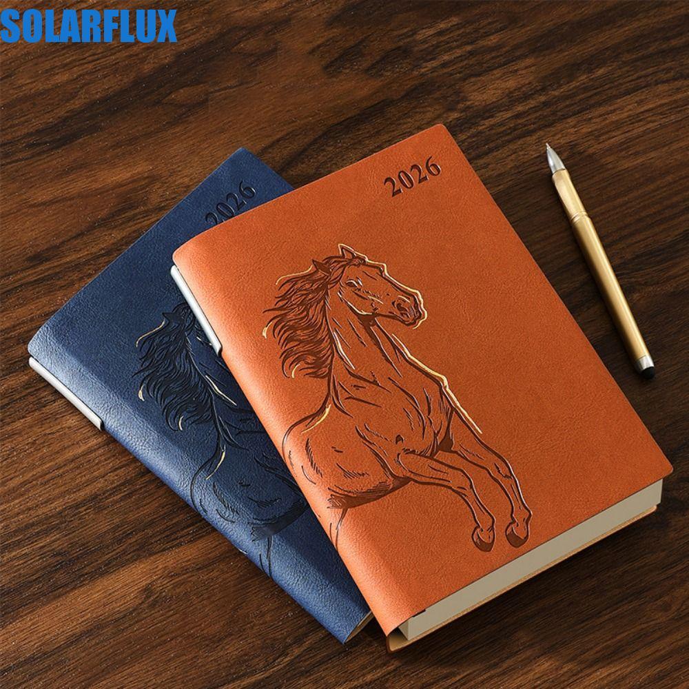 SOLARFLUX 2026 Schedule Notepad, One Page Plan Book หนา a5 สมุดบันทึกวางแผนวาระ, แบบพกพาปีม้า 365 วั