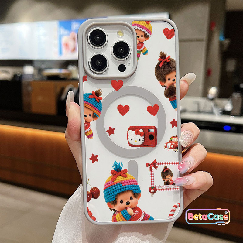เคสแม่เหล็กกันกระแทก ลายลิงน่ารัก เคสไอโฟนรูปหัวใจ สำหรับ iPhone 17 16 15 14 13 12 11 17 Pro Max