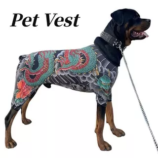 QWISTZO เสื้อสักสุนัขแมว, Four Seasons Breathable Pet Tattoo Vest, ความคิดสร้างสรรค์ Close-fit Cool เหมือนจริงเสื้อผ้าสัตว์เลี้ยงสําหรับสัตว์เลี้ยง S ถึง 6XL