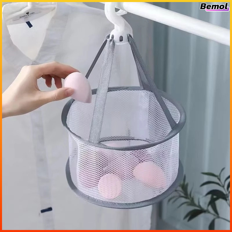 Bemol ตะกร้าตาข่ายตากแปรงแต่งหน้า ฟองน้ำ หมุนได้ 360 พับได้ พกพาสะดวก
