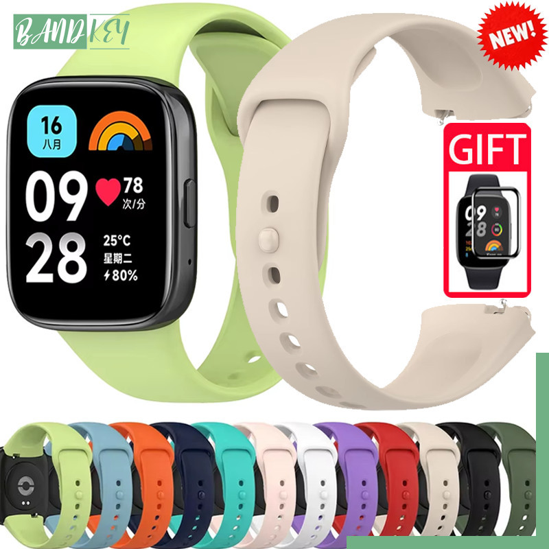 สายสิลิโคนกีฬาแบบนุ่ม + ฟิล์มกระจกนิรภัยสำหรับ for Smartwatch Xiaomi Redmi Watch 3 Active /Lite สายยาง แผ่นป้องกันหน้าจอ