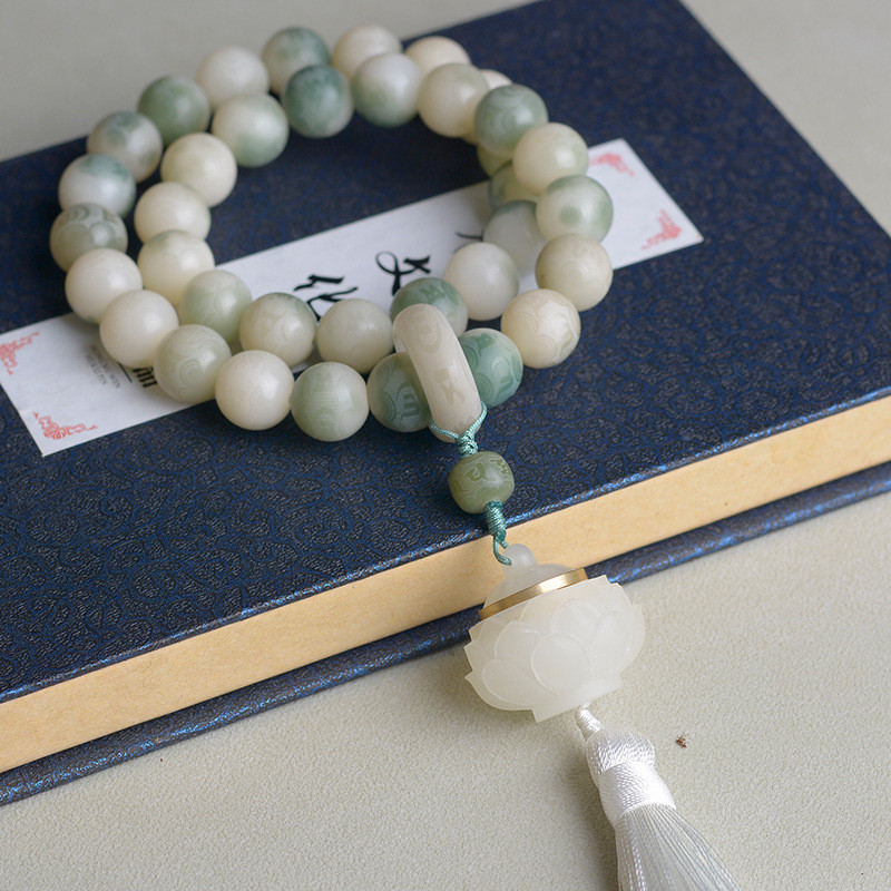 สร้อยข้อมือหยกขาวแกะสลักมือ ตกแต่งลายดอกไม้และตัวอักษร พร้อมพู่ส่องสว่างสำหรับผู้ชายและผู้หญิง ราคา ถูกที่สุด ดีลบีเคเค