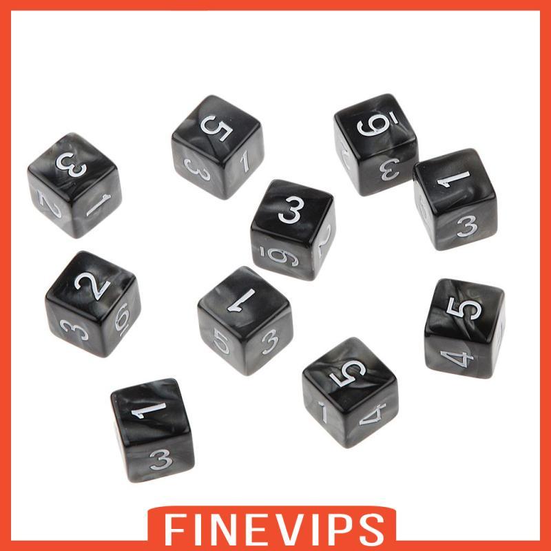 [Finevips] 10 ชิ้นลูกเต๋า D6 ลูกเต๋าเล่น D&D RPG Party เกมลูกเต๋าคนรักเกมสีดํา