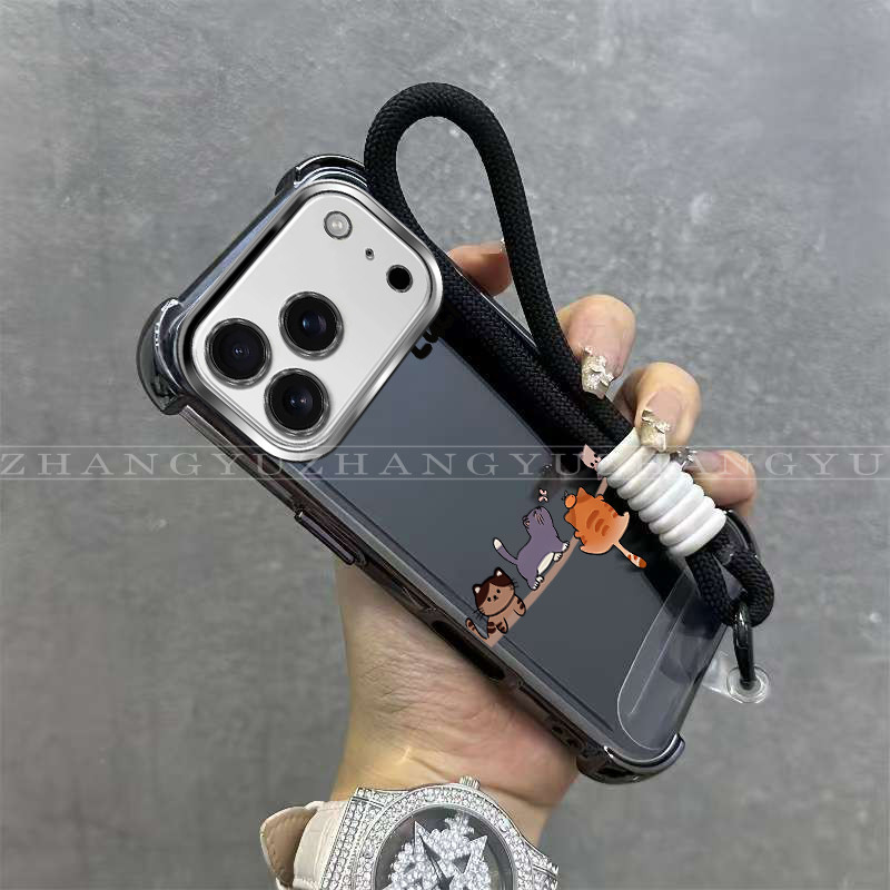 เหมาะสําหรับ iphone 17 PRO เคสโทรศัพท์ใหม่สําหรับแมวรูปแบบ anti drop กันกระแทก soft shell เชือกแขวนแ