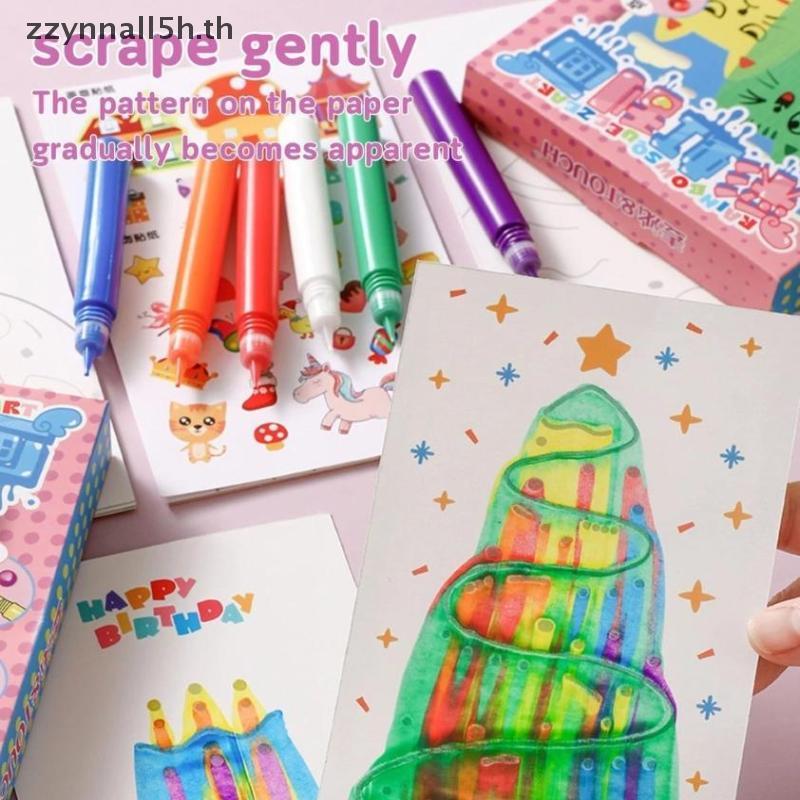 Zzynnall5h 35 ชิ้นปาดน้ํา Art Kids Paint Kit, วัสดุ DIY Magic Reveal Rainbow Scratch Art