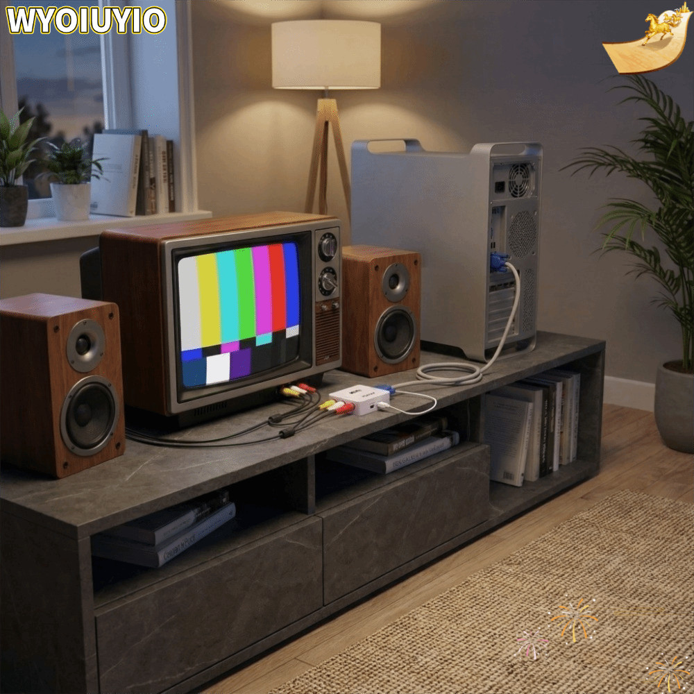 WYOIUYIO Mini VGA To AV Converter, Plug and Play HD 1080P HD Video Converter, Stable Signal with Dat