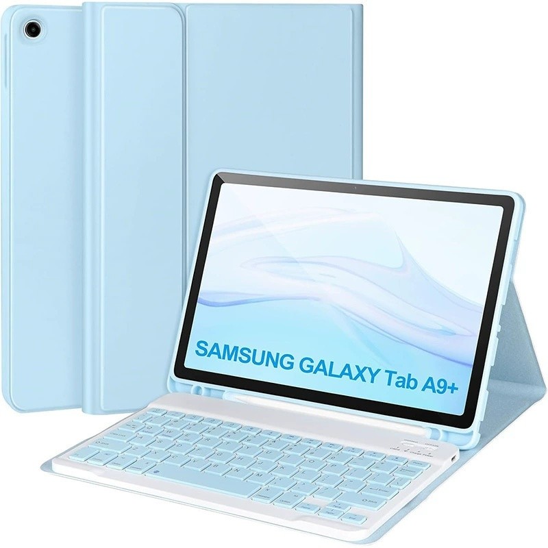 เคสพร้อมคีย์บอร์ดบลูทูธสําหรับ Samsung Galaxy Tab A9+ / A11+ / S11 / Tab S6 Lite คีย์บอร์ดไร้สายเมาส